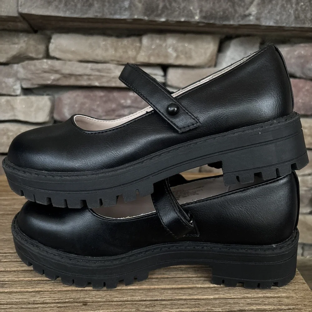 The Children's Place Girls Closed Toe Mary Jane Flat Kids Black Sz 1 Hook&Loop